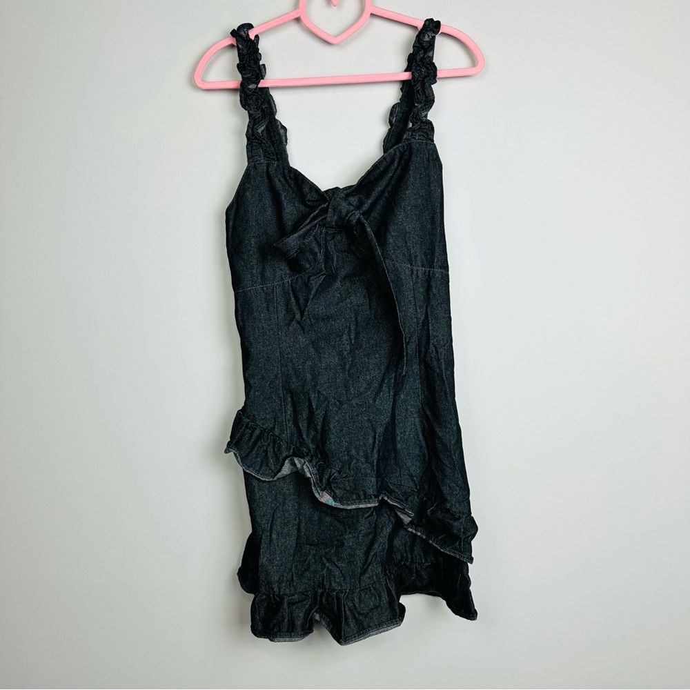 SHEIN Denim Ruffle Front knot mini dress Size Large